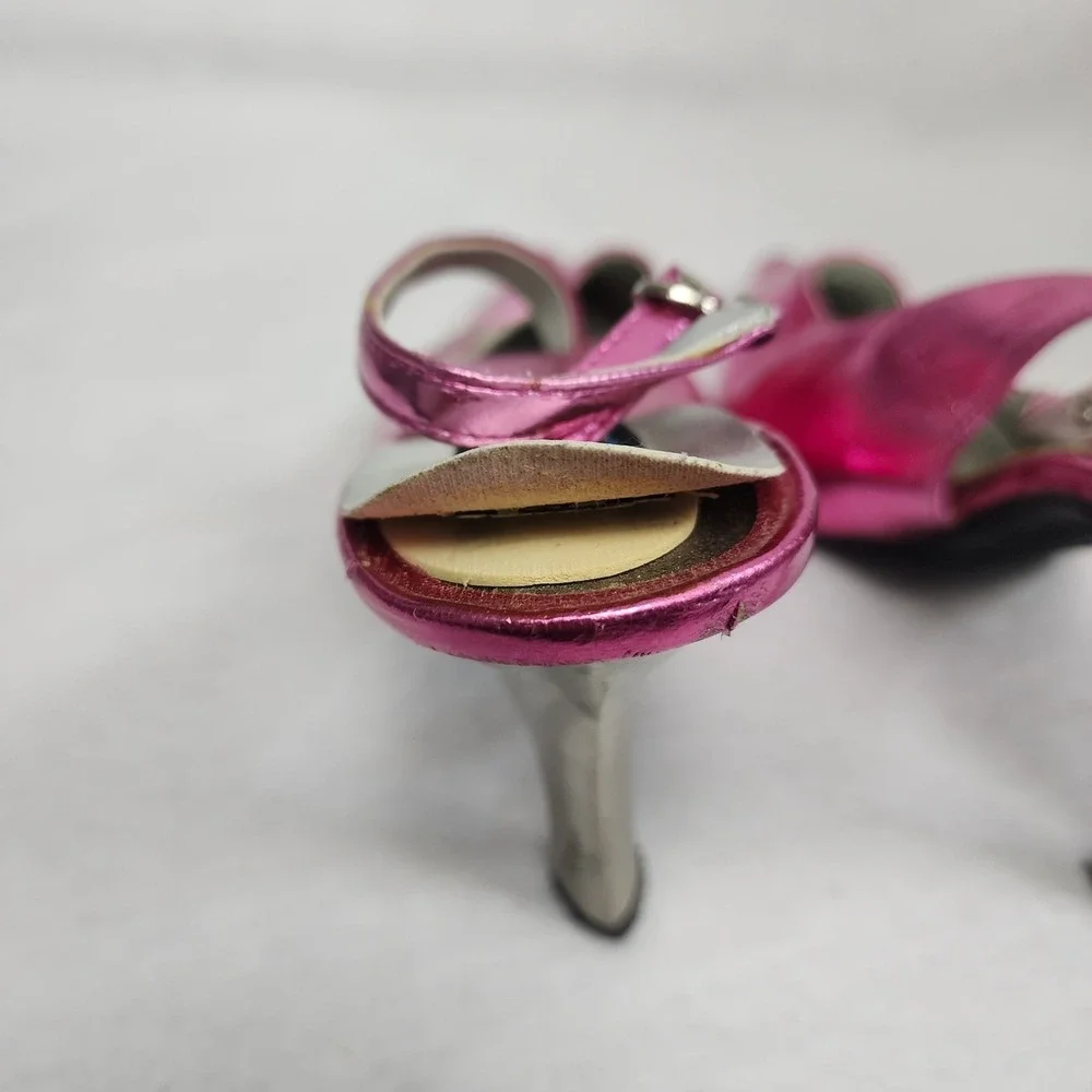 VTG Y2K Lei Womens 9.5 Metallic Pink Pointed-Toe Stiletto Strap Slingback Heels